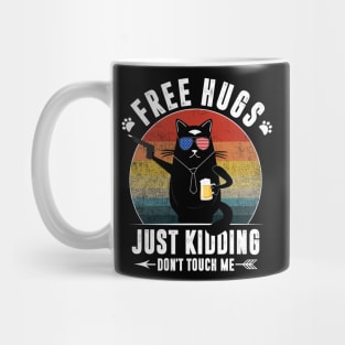 Free Hugs Just Kidding Don't Touch Me Funny Cat Lover Men Women Mug